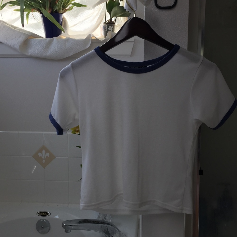 Top shop white and blue cropped shirt